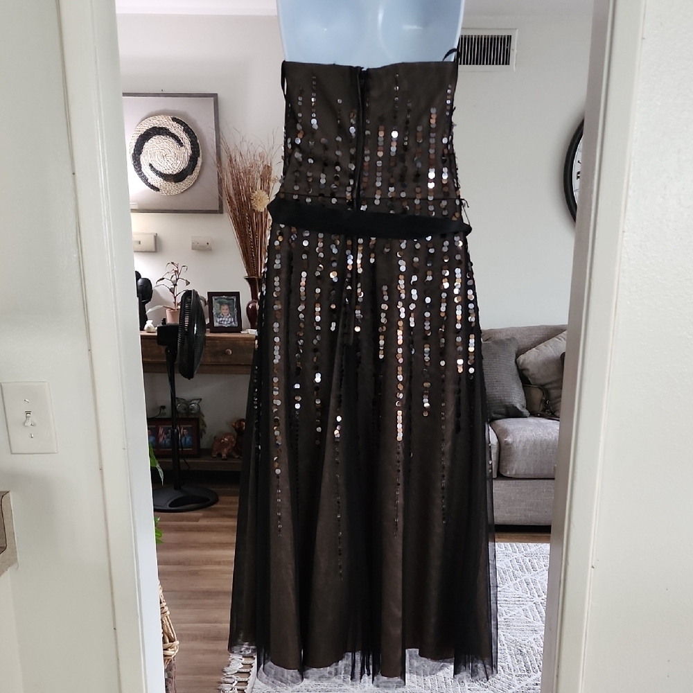 BCBGMaxAzria Strapless Black Sequin Dress Whimsigoth Y2K Indie Sleaze - Picture 4 of 12